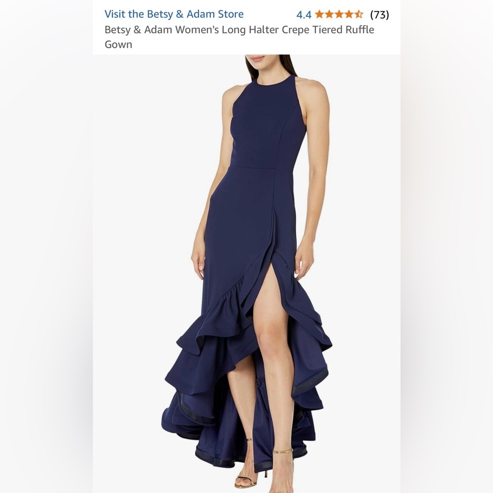 Betsy Adam navy gown size 12 had belt put silver rhinestone belt lower price